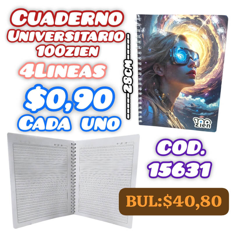 CUADERNO 4LINEAS UNIVERSITARIO POR BULTO