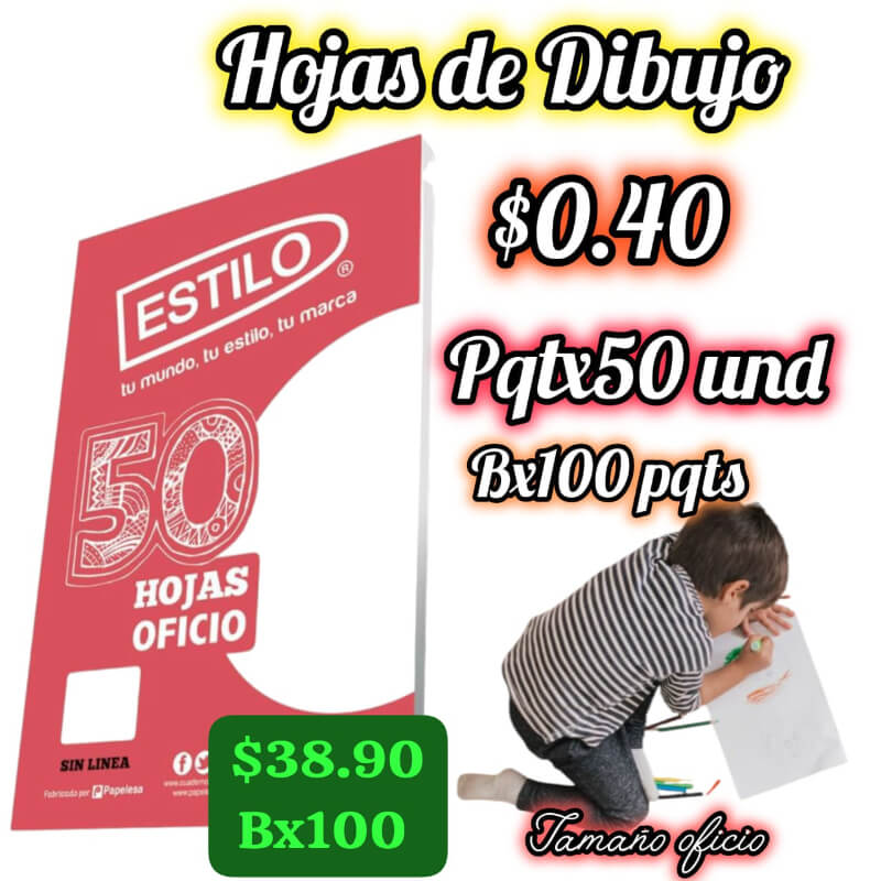 HOJAS DE DIBUJO PAQ. 50UND