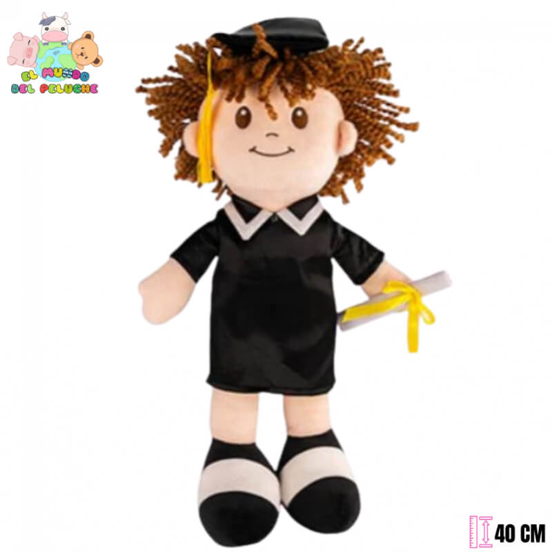 Peluche de Graduación | Niño Graduado con Birrete y Diploma | 40 cm | El Mundo del Peluche