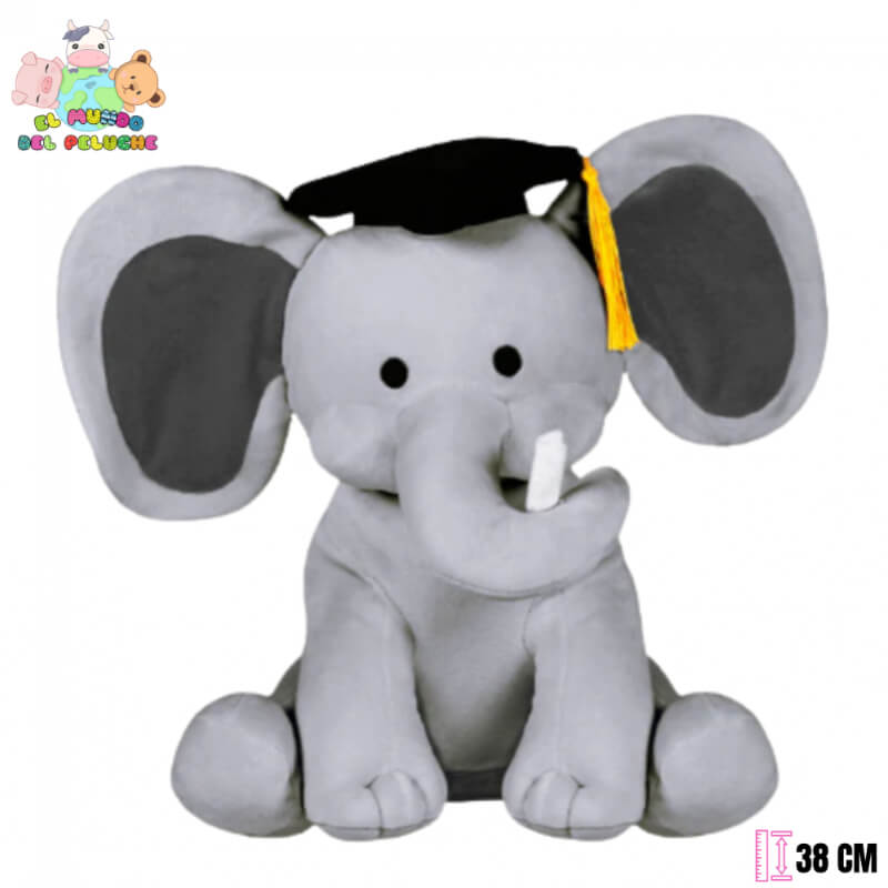 Peluche de Graduación | Elefante Graduado Yupi Gris | 38 cm | El Mundo del Peluche