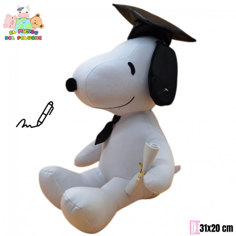 Peluche de Graduación | Snoopy Firmable Grande con Corbata y Birrete | 31x20 cm | El Mundo del Peluche