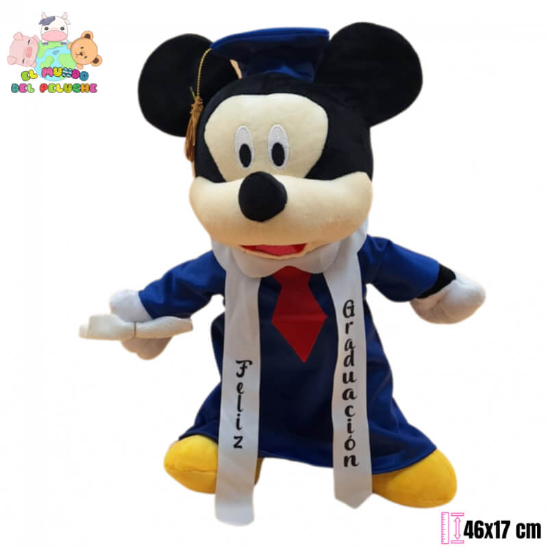 Peluche de Graduación | Mickey Graduado con Toga y Birrete | 46x17 cm | El Mundo del Peluche