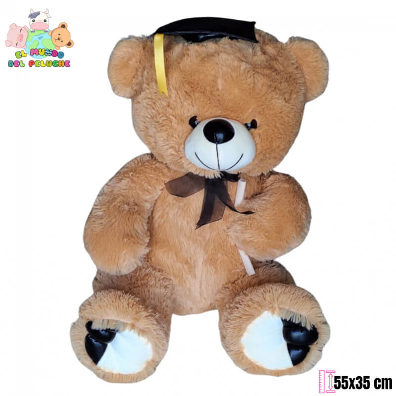 Peluche de Graduación | Oso Parche Graduado con Birrete y Diploma #3 | 55x35 cm | El Mundo del Peluche