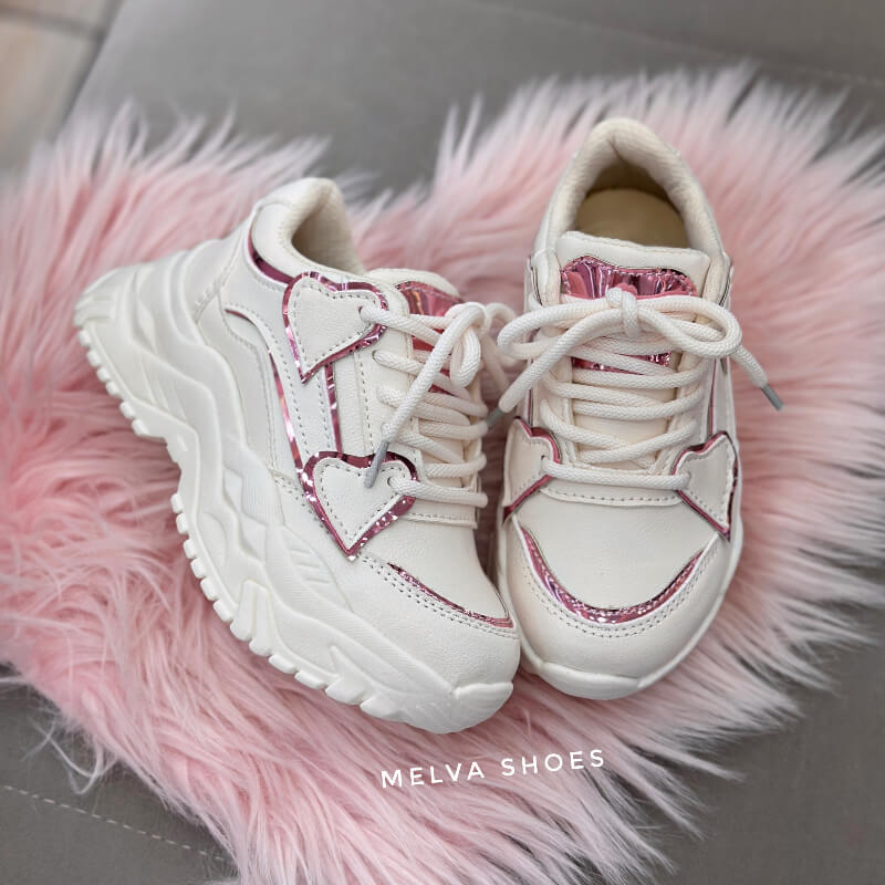 Sneakers Chunky Niña Beige y Rosa