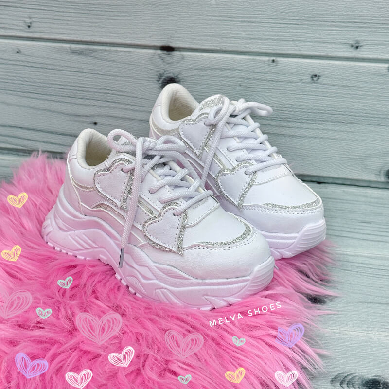 Sneakers Chunky Blancas Niña con Detalles Plateados Brillantes