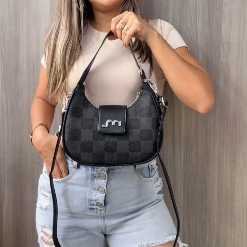 Cartera Negra Broche Plateado