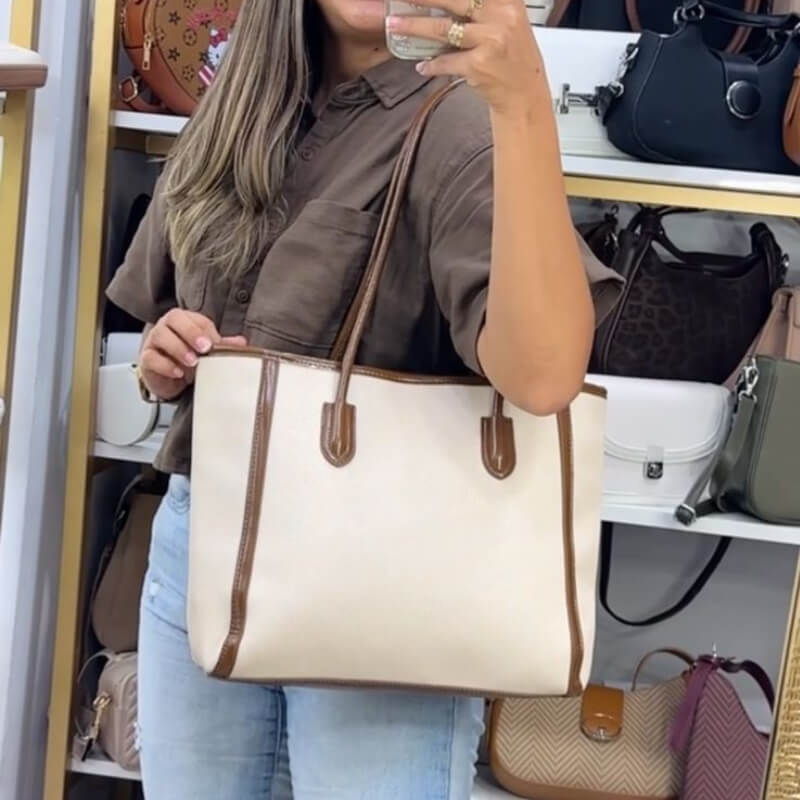 Cartera Grande Beige con Café