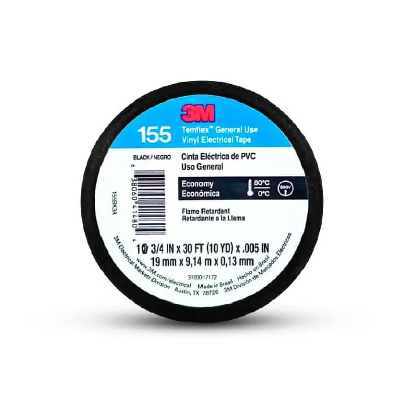CINTA AISLANTE TAIPE NEGRO19MM*0.13MM*10YDS 155 TEMFLEX 3M