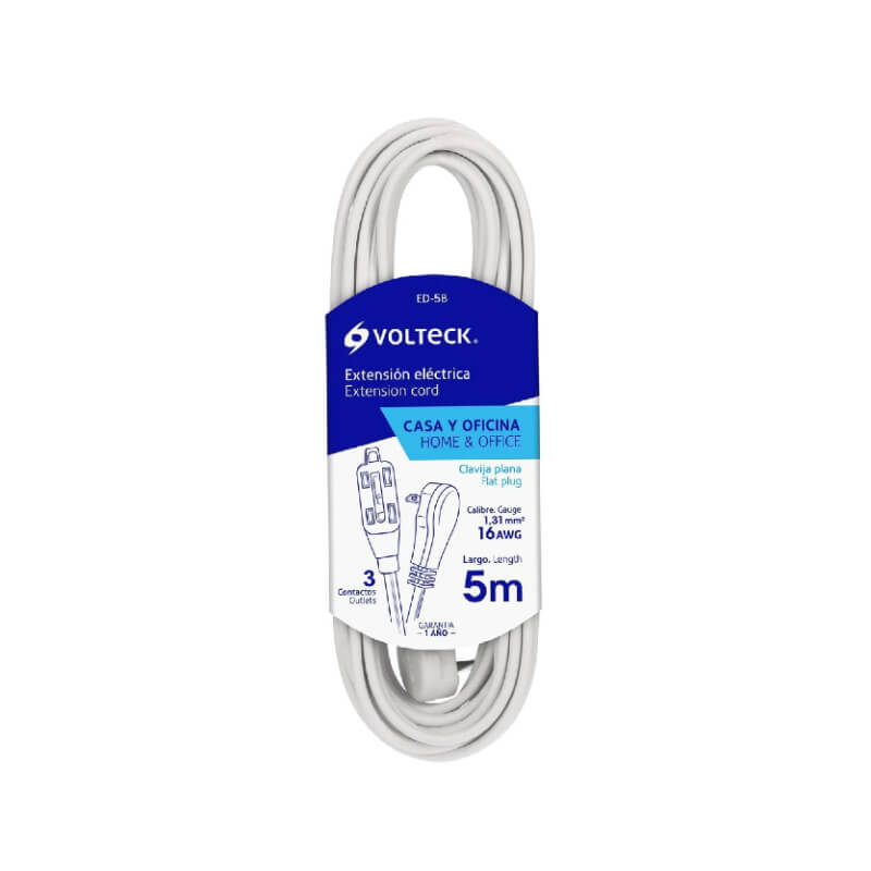 EXTENSION ELECTRICA 5M 16AWG 127V-13A VOLTECK