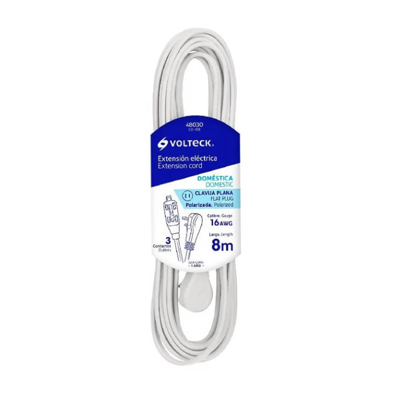EXTENSION ELECTRICA 8M 16AWG 127V-13A VOLTECK
