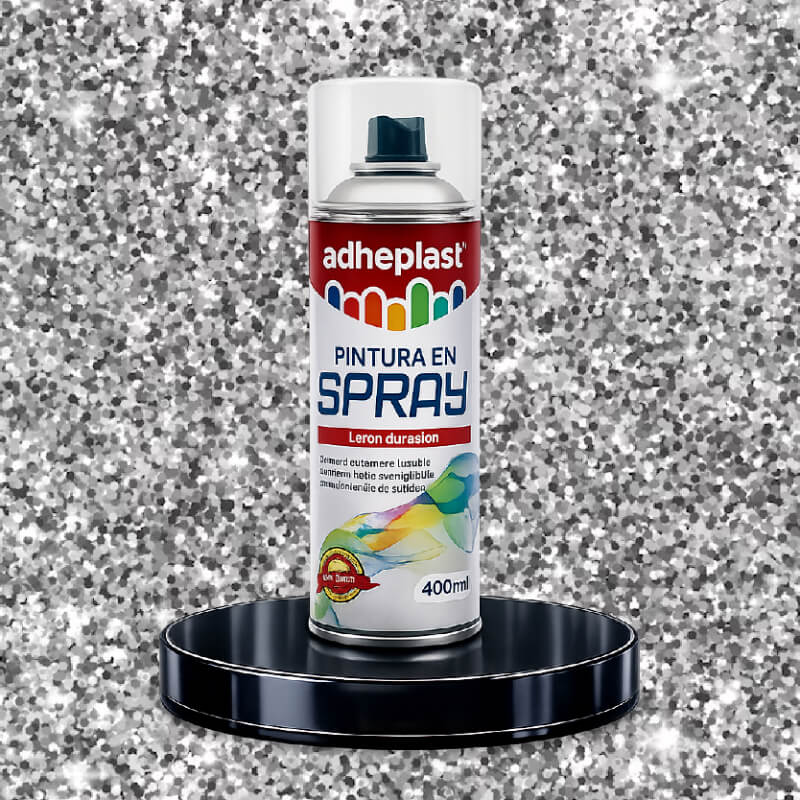 PINTURA EN SPRAY PLATA BRILLANTE CON ESCARCHA 400ML ADHEPLAST