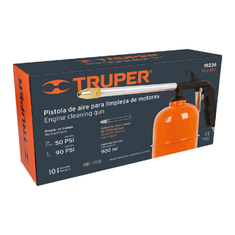 PISTOLA DE AIRE PARA LIMPIEZA DE MOTORES 50-90PSI 900ML 19236 TRUPER