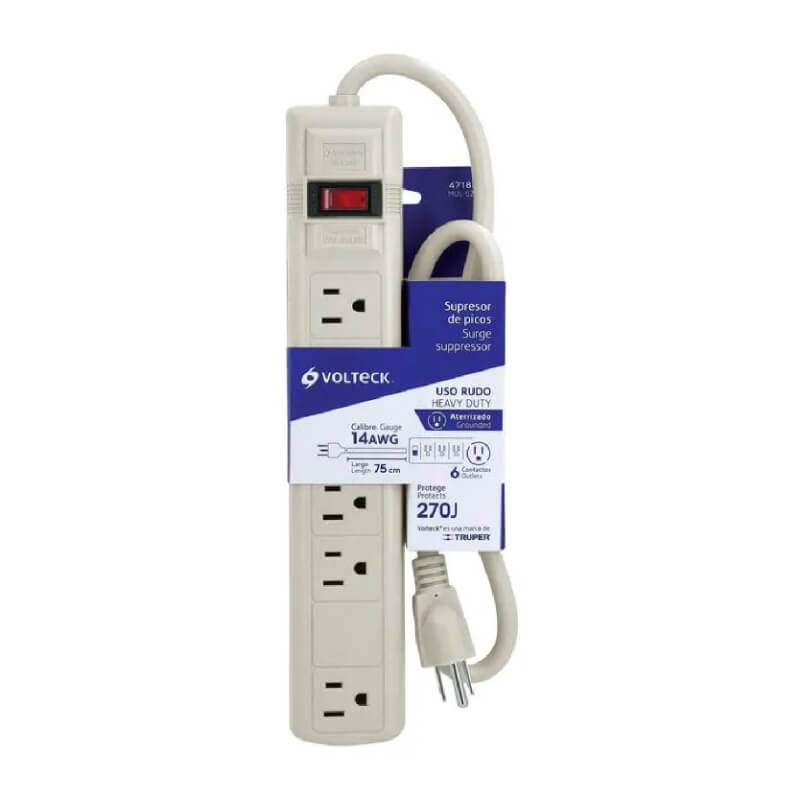SUPRESOR DE PICOS PVC 6 TOMAS 270J 125V-15A VOLTECK