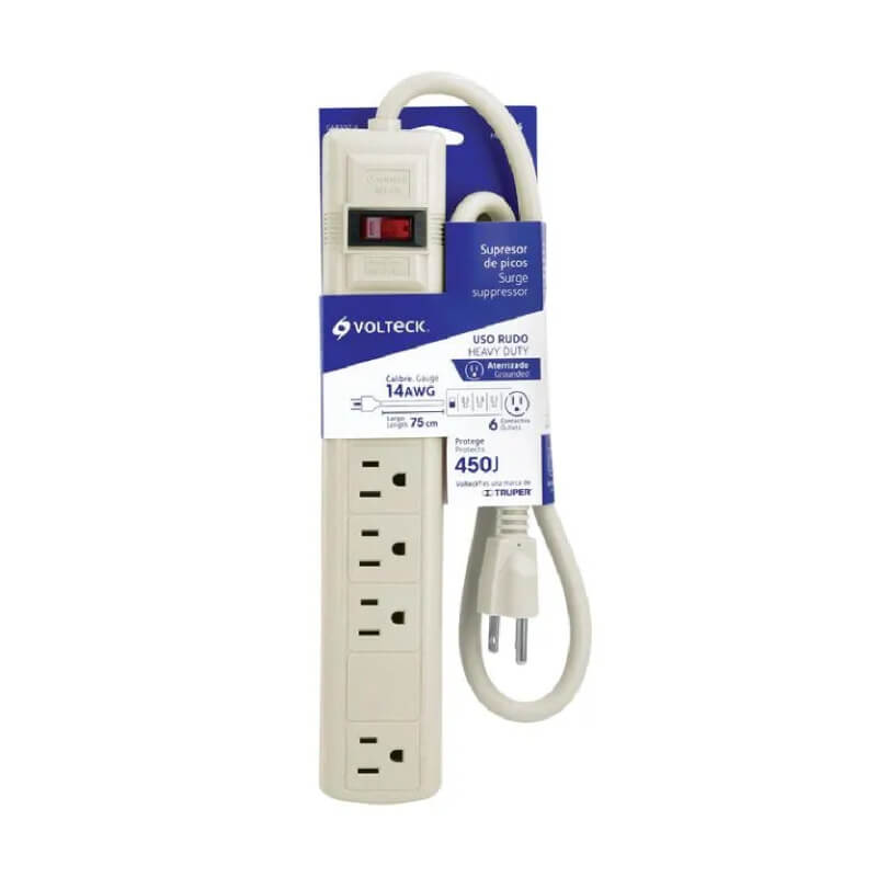 SUPRESOR DE PICOS PVC 6 TOMAS 450J 125V-15A VOLTECK