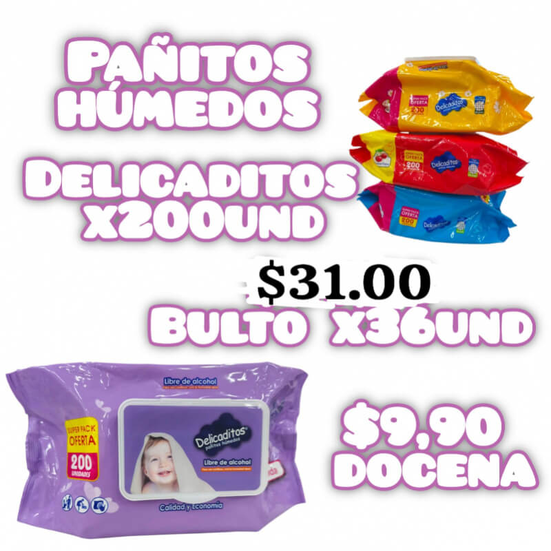 PAÑITOS HUMEDOS DELICADITO X200