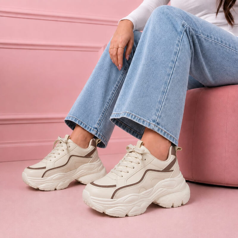 Sneakers Chunky Beige con Detalles Café