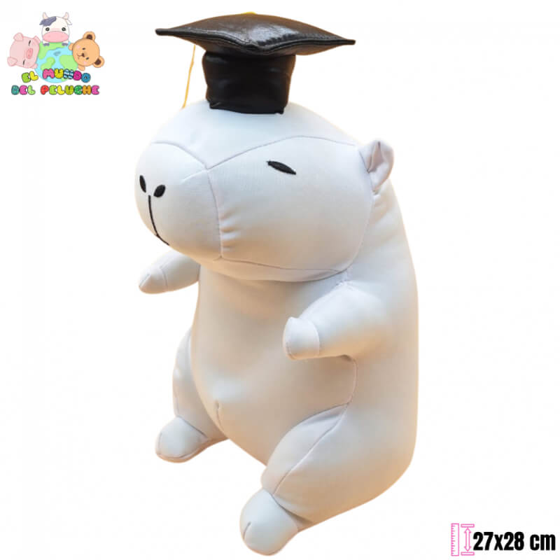 Capibara Blanco Firmable #2 Graduación | 27x28 cm | El Mundo del Peluche