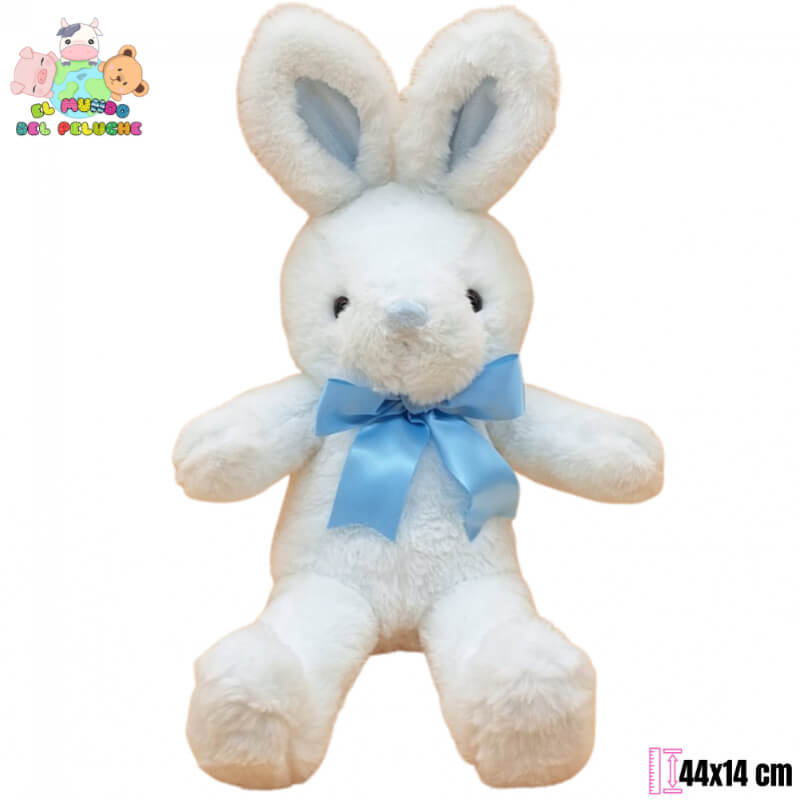 Conejo de Peluche Chispa con Moño Azul | 44x14 cm | El Mundo del Peluche