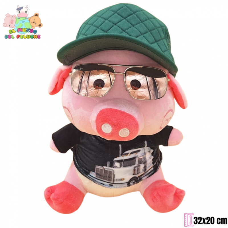 Peluche Puerquito Cachimbero con Accesorios | 32 x 20 cm | El Mundo del Peluche