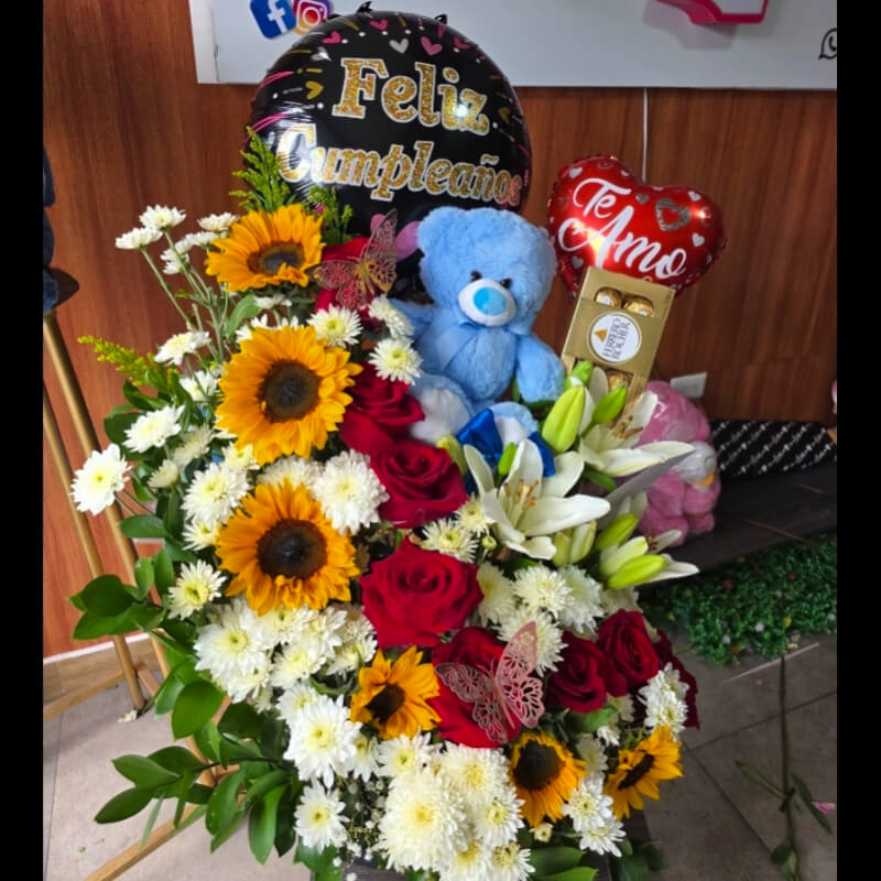 FIESTA IMPERIAL MIX | Super Combo de Girasoles, Peluche & Chocolates