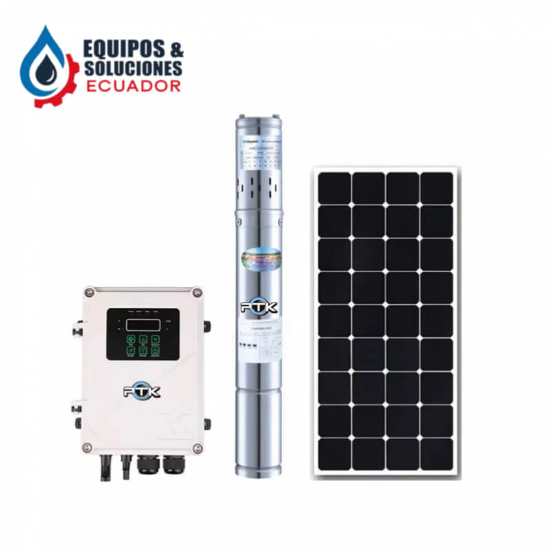 BOMBA SUMERGIBLE 1HP CON PANELES SOLARES PARA POZOS 1 1/4'' NPT 96VCC PTK| Equipos & Soluciones Ecuador