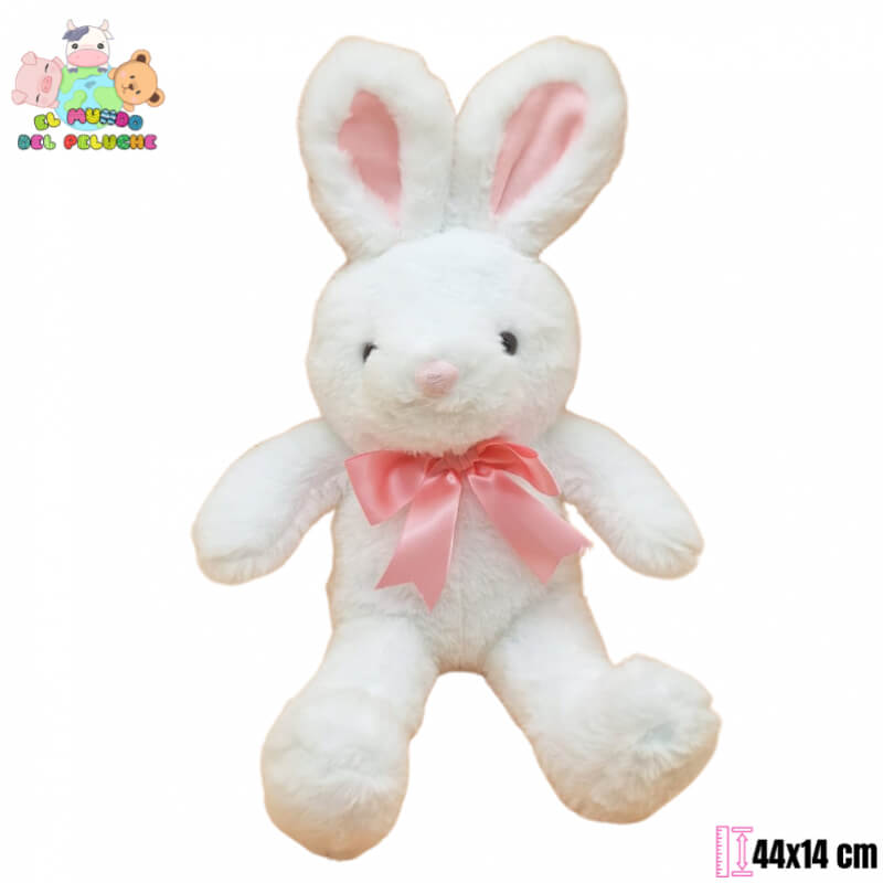 Conejo de Peluche Chispa con Moño Rosa | 44x14 cm | El Mundo del Peluche