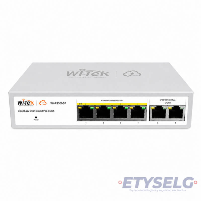 SWITCH GIGABIT 4 PUERTOS POE + 2 UPLINK CLOUD MANAGED WITEK WI-PS306GF