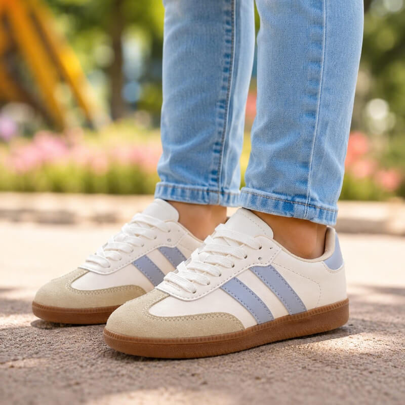 Sneakers Niña: Beige, Celeste, Gris con Suela Café
