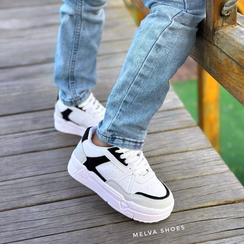 Sneakers Niño Blanco con Grise y Negro