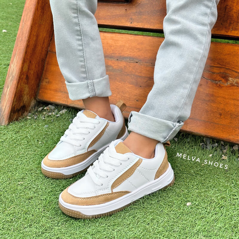 Sneakers Blanco y Camel