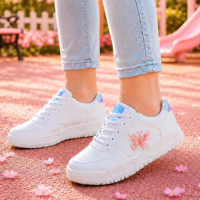 Sneakers Niña Blancas Tornasol Mariposa Rosa