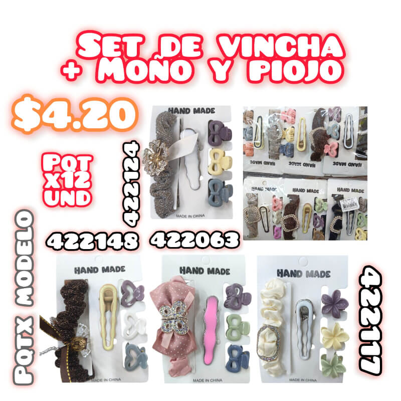 SET DE VINCHAS + MOÑO Y PIOJITO