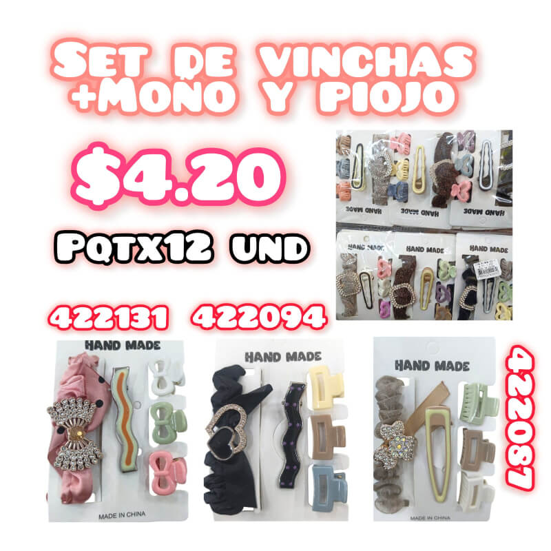SET DE VINCHAS + MOÑO Y PIOJO