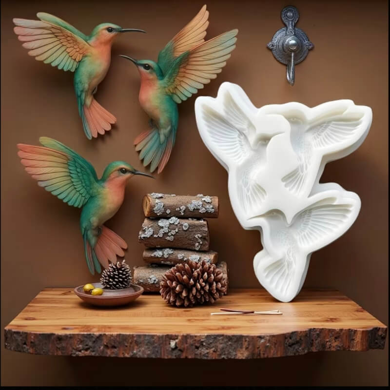 Molde de silicona con diseño Colibrí x3 para uso en velas, yeso, jabón, chocolate, resina.