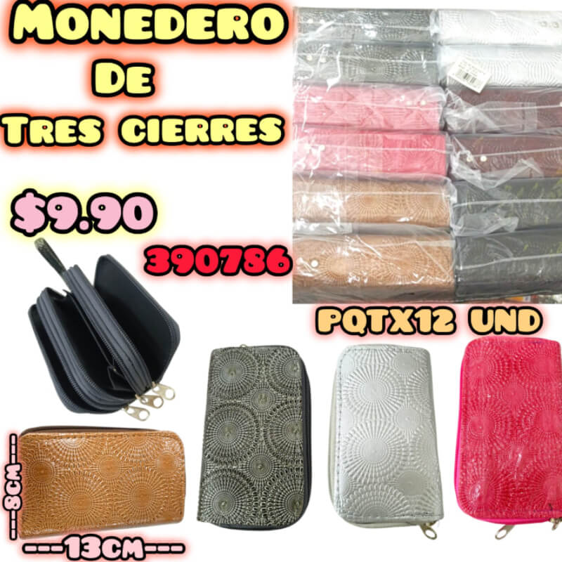 MONEDERO DE TRES CIERRES