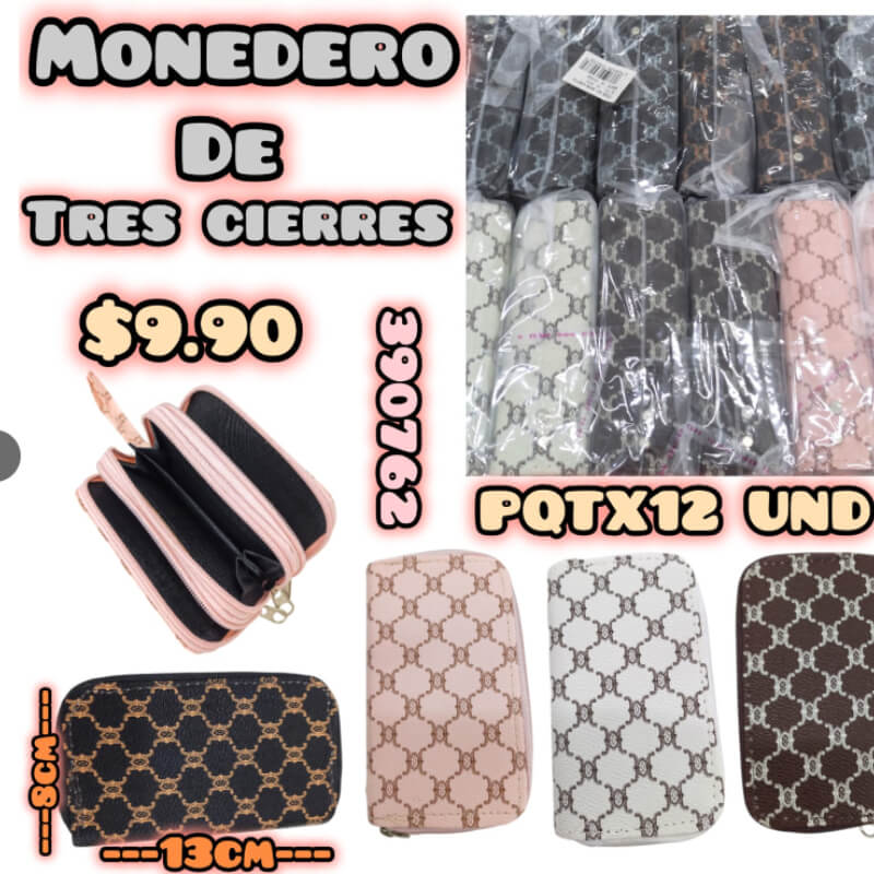 MONEDERO DE TRES CIERRES