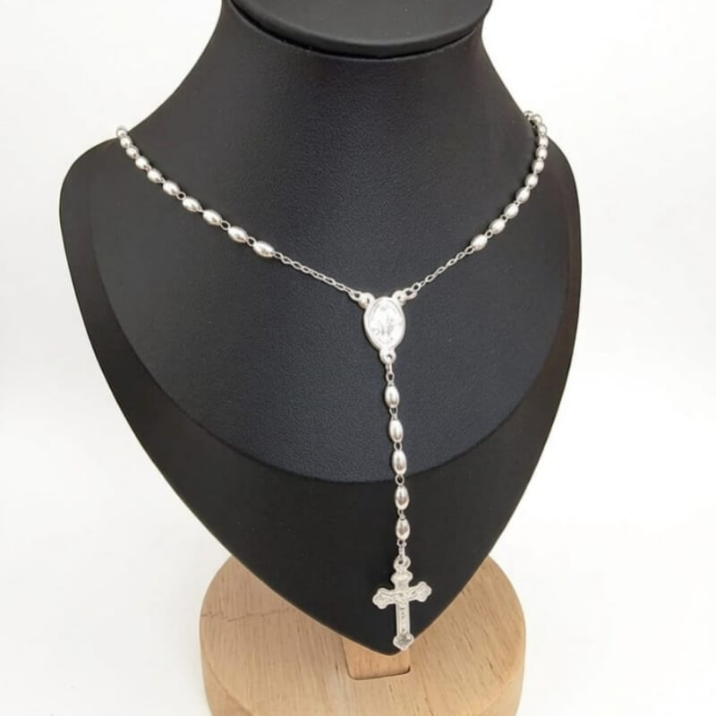 Rosario de Plata Ley 925 #4 de 50 cm - Joya Religiosa Artesanal de Lujo | Regalo Espiritual