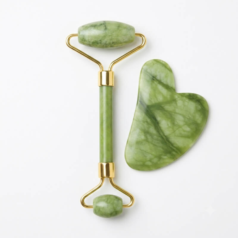 Kit Rodillo de Jade y Gua Sha Original | Masaje Facial Antiedad, Antiarrugas y Drenaje Linfático