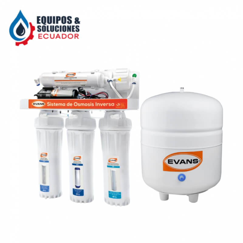 Sistema de Filtración Inversa 5 Etapas con Tanque 3.2 Galones y Con Bomba Evans | Equipos & Soluciones Ecuador