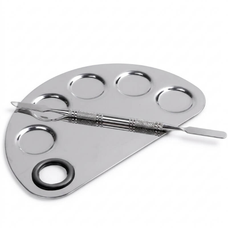 Bandeja de Mezclas Profesional para Maquillaje con Espátula - Paleta de Acero Inoxidable para Cosméticos, Bases y Pigmentos