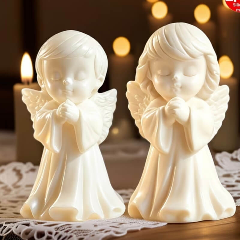 Combo de moldes elaborado en silicona con diseño de Ángeles small niño y niña.