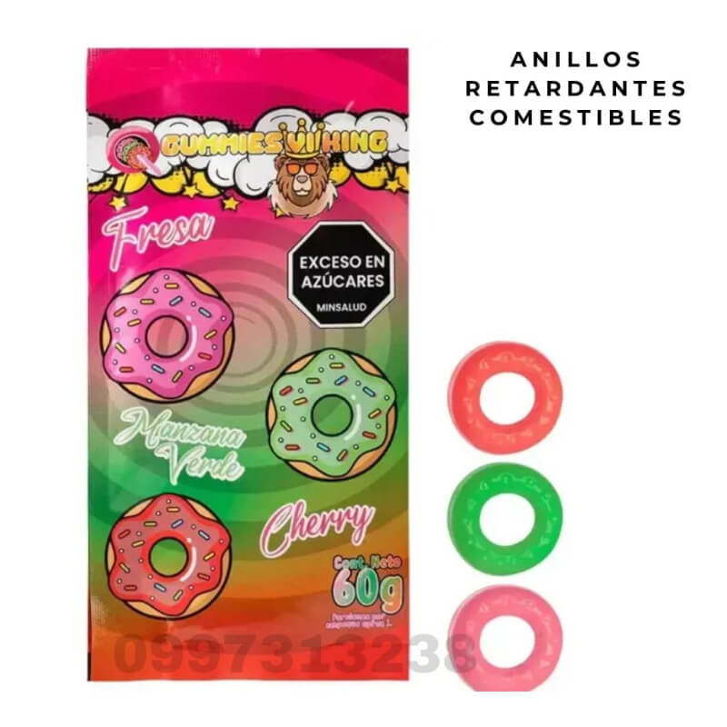 Anillo Para Pene En Goma Comestible Donas Gummies Viking X3 Unidades