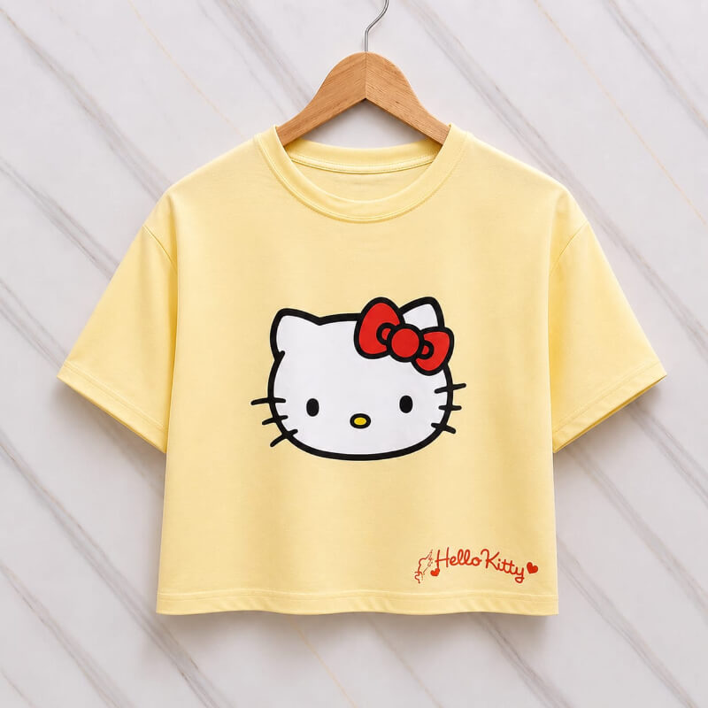 Blusa Corta Amarilla Hello Kitty con Lazo Rojo