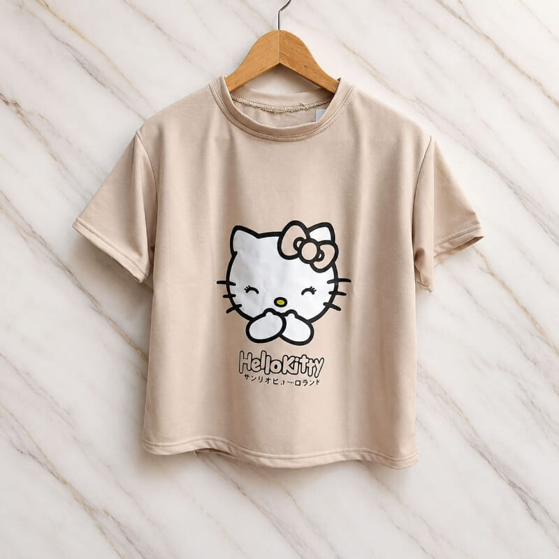 Blusa Larga Kaki Cara de Kitty con Lazo