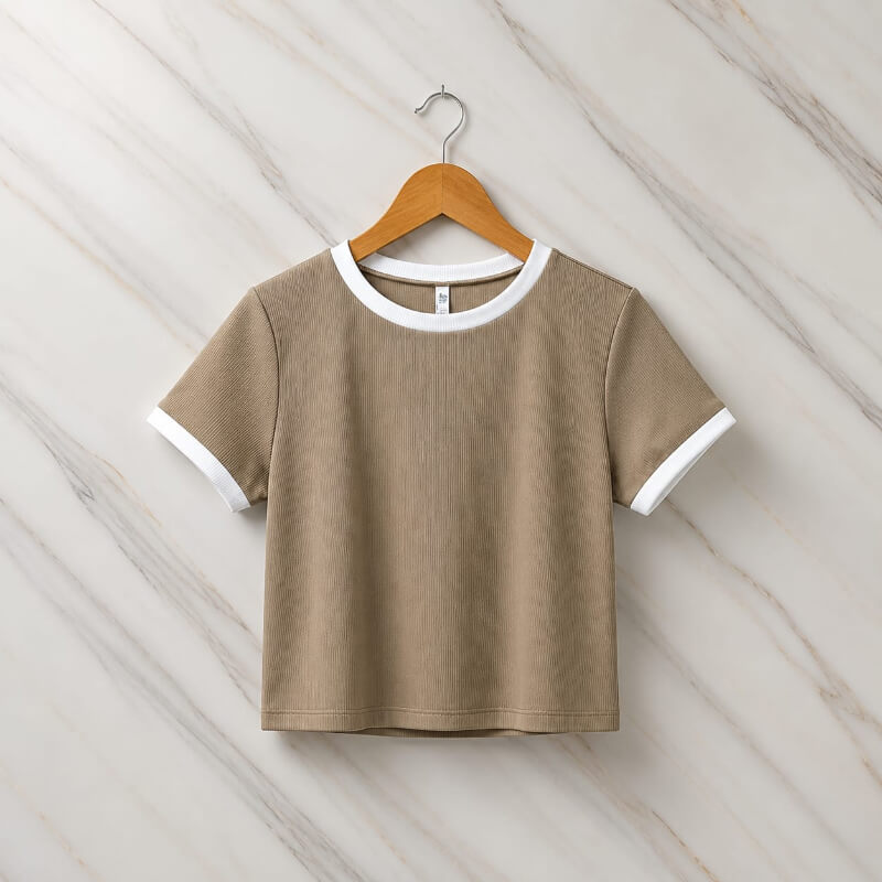 Blusa Crop Básica Capuchino de Tela Rib