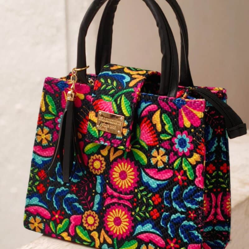 Bolso artesanal colores mexicanos incluye correa