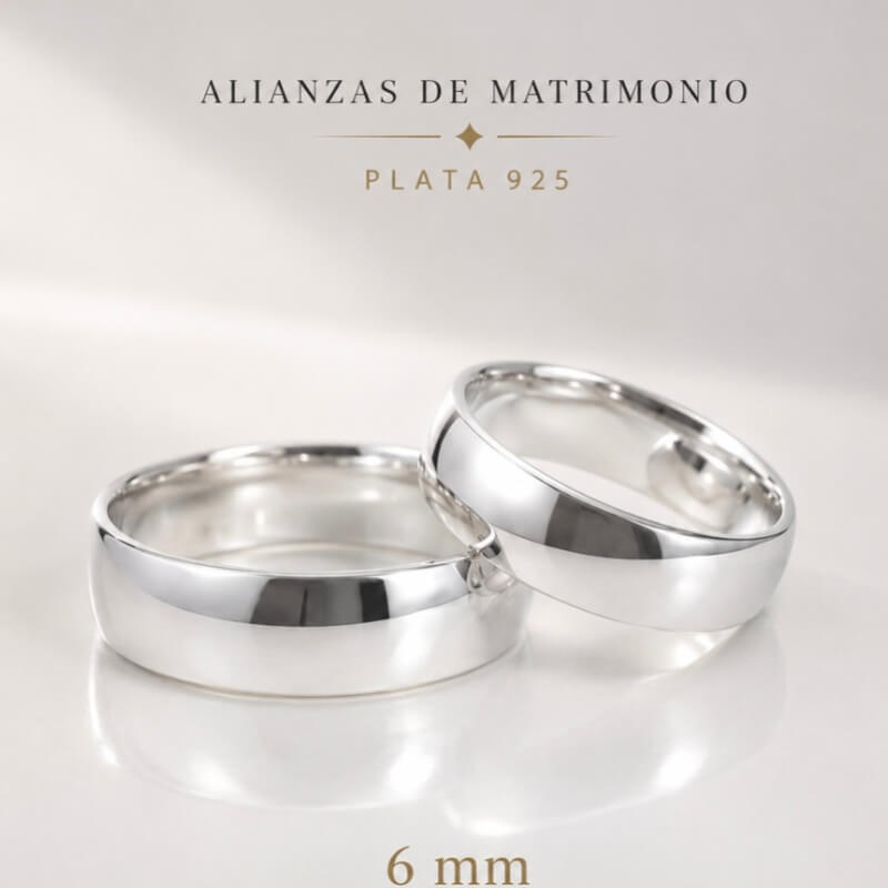 Anillo de Plata 925 Liso 6mm - Alianza de Matrimonio y Compromiso (Unidad)