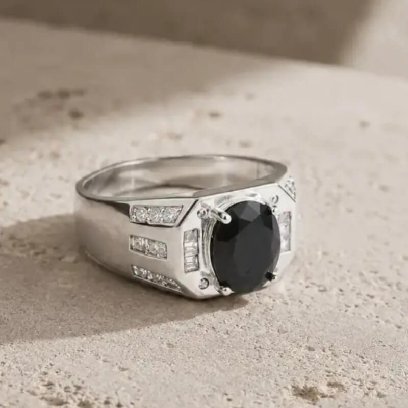 Anillo de Plata Ley 925 para Hombre con Circón Negro - Elegancia Masculina, Talla 12