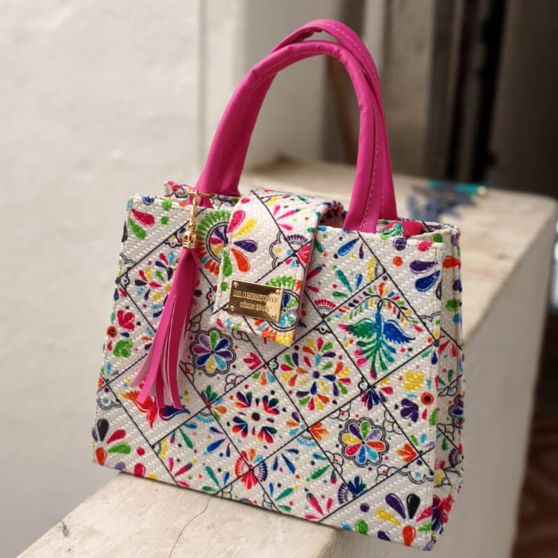 Bolso artesanal colores mexicanos incluye correa