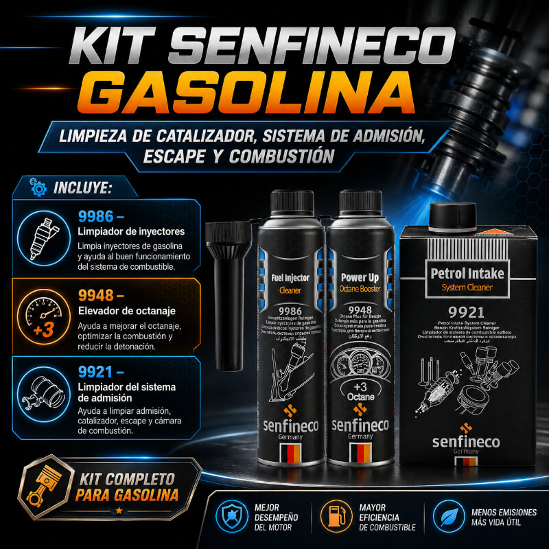 KIT SENFINECO GASOLINA – Limpieza de Catalizador, Sistema de Admisión, Escape y Combustión
